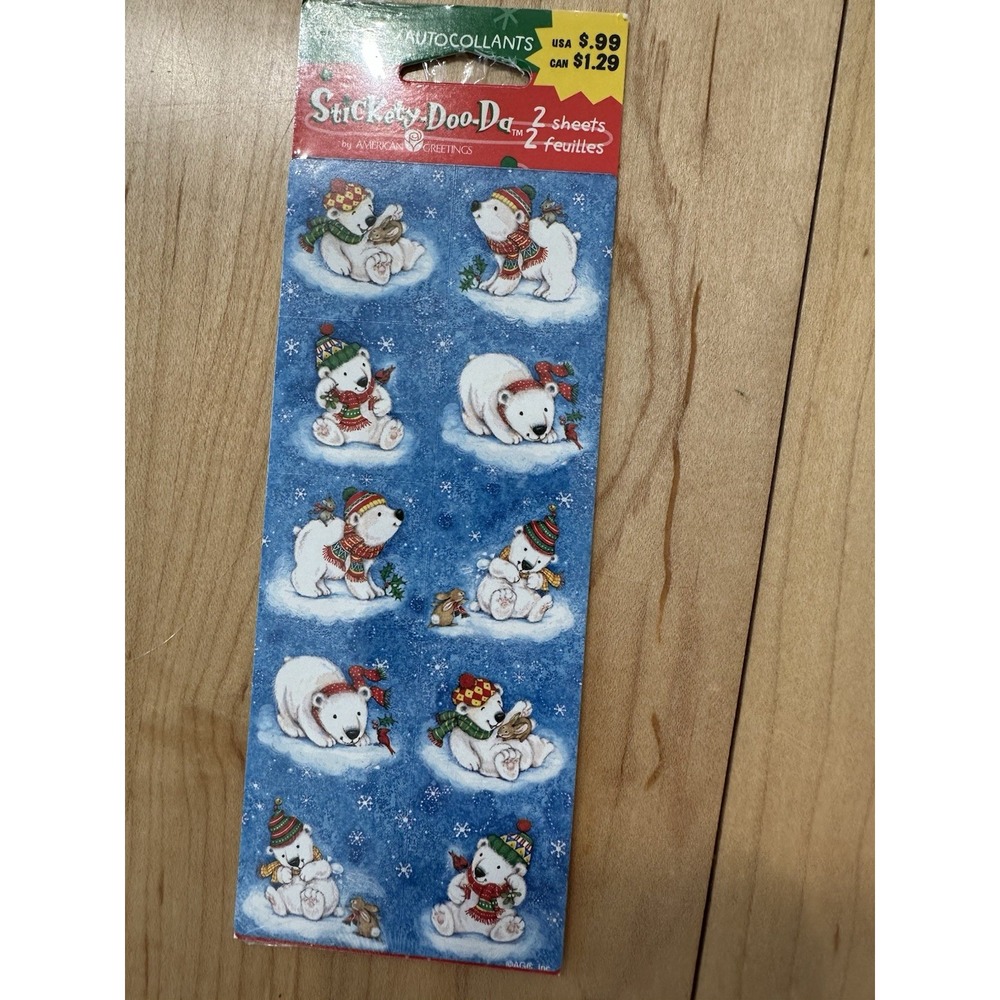 Vtg AMERICAN GREETINGS Stickety doo da Holiday Stickers POLAR BEAR Snow CUBS